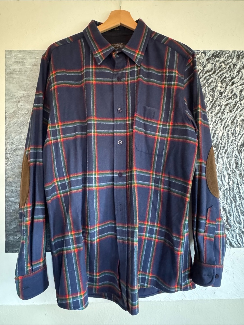 Pendleton Trail 100% Wool Button Up Long Sleeve Shirt - Navy multi color plaid